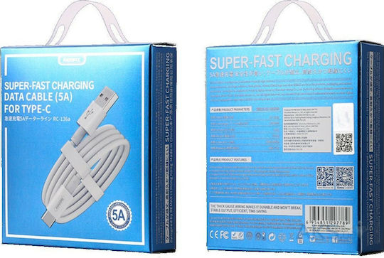 Remax Super Fast RC-136a USB 2.0 Cable USB-C male - USB-A Λευκό 1m