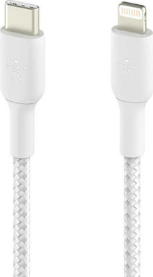 Belkin Braided USB-C to Lightning Cable 30W Λευκό 1m (CAA004bt1MWH)
