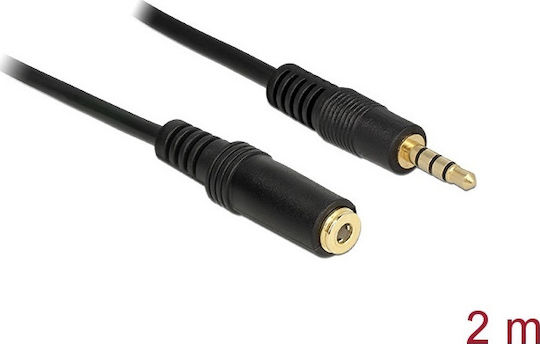 DeLock 3.5mm Jack Cable TRRS 3.5mm Male - 3.5mm Female Black 2m With Gold Plated Terminals 84667