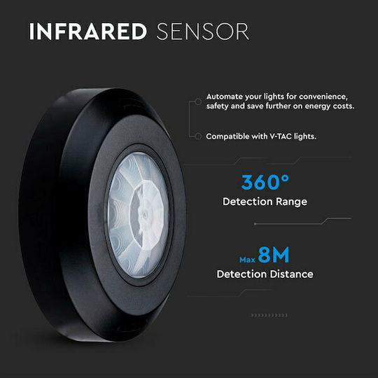 V-TAC VT-8091 Wired Infrared Motion Sensor 360° Detection Angle 8m Scope