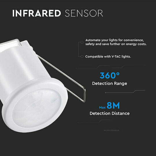V-TAC VT-8092 Wired Infrared Motion Sensor 360° Detection Scope 8m