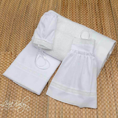 Lina Baby Baptism Towel Set Elegant Lace Λευκό