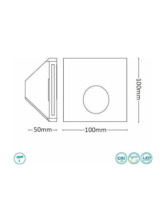 Ideal Lux Walky Square Plaster Recessed Spot with Integrated LED and Warm White Light White 10x10cm. 1pcs