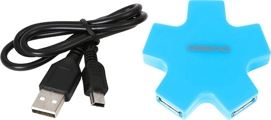 Omega OUH24 5 Ports USB 2.0 Hub with USB-A Connecting to a Computer Blue