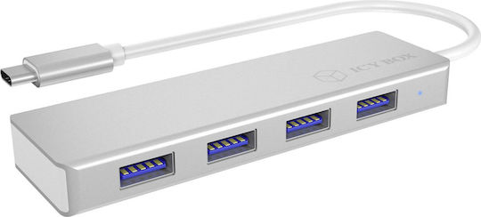 Icy Box USB-Hub Mit 4 Anschlüssen USB 3.0 Mit USB-C Anschluss Silber
