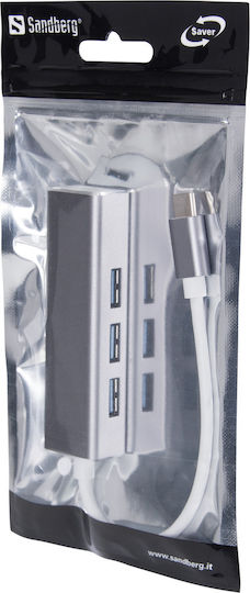 Sandberg Saver USB 3.0 4 Port Hub with USB-C Connection Silver