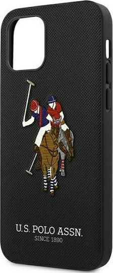 U.S. Polo Assn. Embroidery Collection Задна корица Изкуствена кожа Черен (iPhone 12 Pro Max)