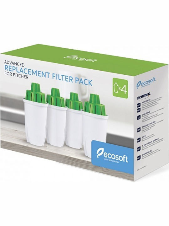 Ecosoft Ανταλλακτικό Φίλτρο Νερού για Κανάτα από Ενεργό Άνθρακα 4τμχ