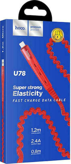 Hoco Flat USB 2.0 to micro USB Cable Κόκκινο 1.2m (U78)