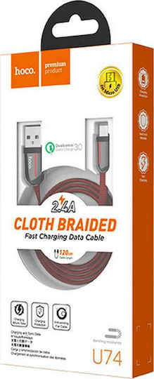 Hoco U74 Grand Braided USB 2.0 spre micro USB Cablu Roșu 1.2m (HC-U74MRD) 1buc