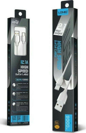 Ldnio LS372 Редовна USB 2.0 до микро USB кабел Бял 2м 1бр