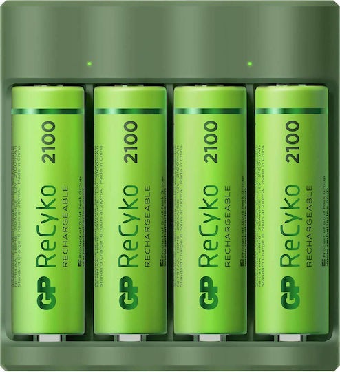 GP Batteries ReCyko B421 Charger 4 Batteries Ni-MH Size AA/AAA Set with 4x AA 2100mAh in Green color