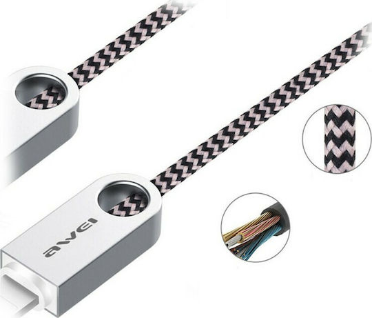 Awei CL-20 Braided USB-A la Cablu Lightning Gri 1m