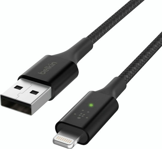 Belkin Braided / LED USB to Lightning Cable Μαύρο 1.2m (CAA007bt04BK)