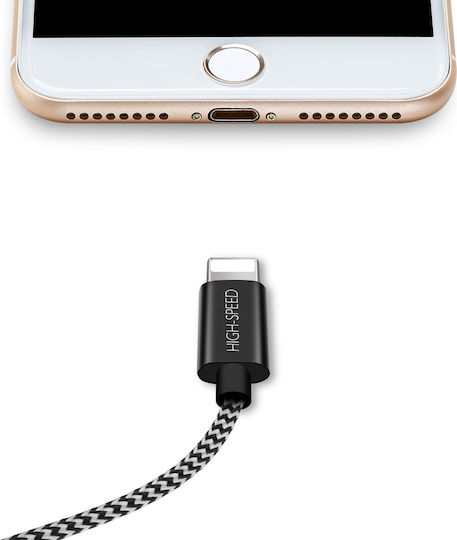 Dux Ducis Braided USB to Lightning Cable Μαύρο 0.25m (K-One)