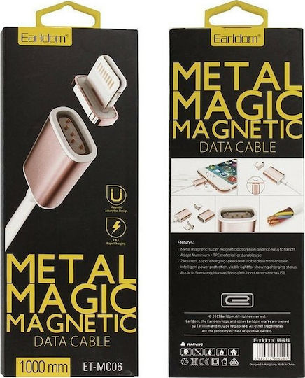 Earldom ET-MC06 Regular / Magnetic Detachable USB-A to Lightning Cable Rose Gold 1m