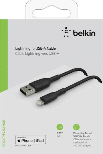 Belkin Coated Mfi Cert USB-A to Lightning Cable 12W Black 1m (CAA002bt1MBK)