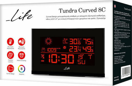 Life Tundra Curved 8C Wireless Digital Weather Station Tabletop Black