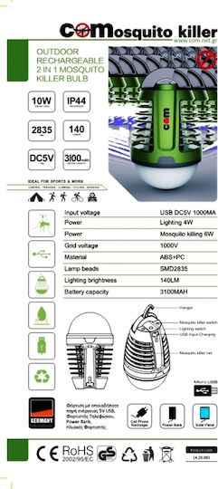 Com Electronic Bugg Zapper Led 10W