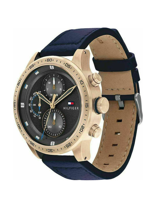 Tommy Hilfiger Uhr Chronograph Batterie mit Braun Lederarmband