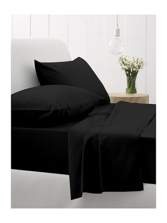 Sunshine Sheet for Single Bed with Elastic 100x200+30cm. Cotton Feelings 111 Black