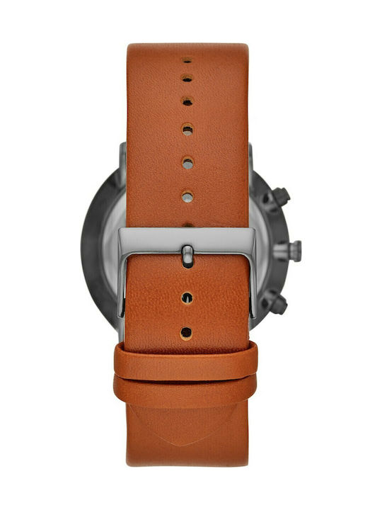 Fossil Chase Timer Ανδρικό Ρολόι 42mm Χρονογράφος Μπαταρίας με Καφέ Δερμάτινο Λουράκι