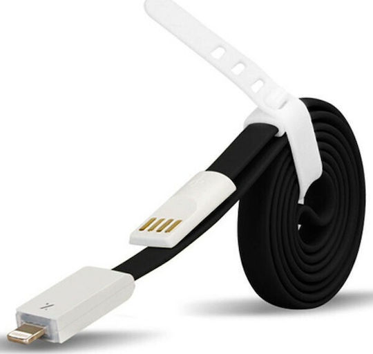 DeTech Flat USB to Lightning Cable Μαύρο 1m (14288)