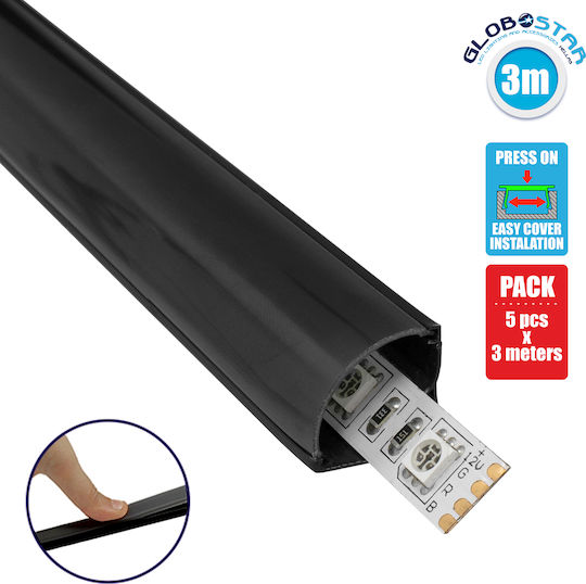 GloboStar Set 5pcs Surface Aluminum Profile for LED Strips Corner with Opal Cover 300x1.6x1.6cm