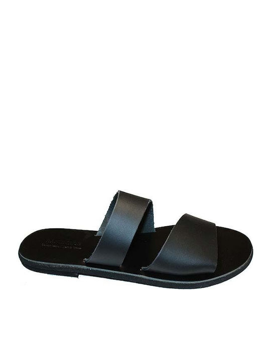 Women's leather sandal in black color
