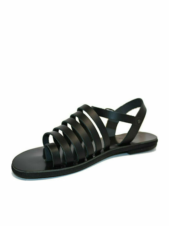 Women's leather sandal in black color