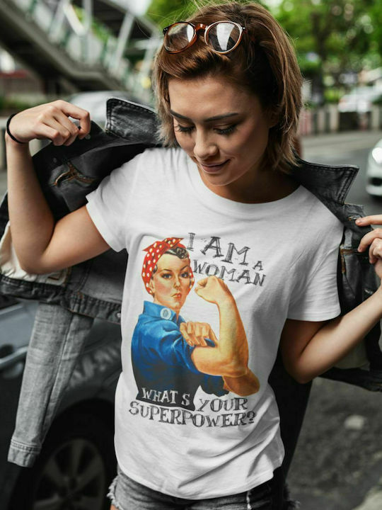 Sunt o femeie, care este superputerea ta T-shirt | Alb
