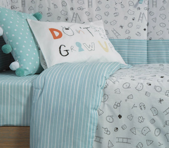 Nef-Nef Homeware Don't Grow Up Бебешка кувертюра Памук Бяло/аква 110x140см