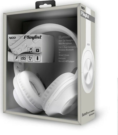 NOD Playlist Безжични Bluetooth Over Ear Слушалки с Радио с 8 часа Работа Бели