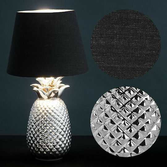 Navaris Pineapple Metal Table Lamp with Black Shade and Silver Base
