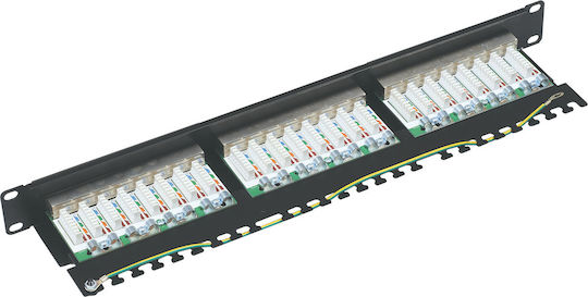 Central Patch Panel for Rack 1U 19" with 24 cat5e Ports Black
