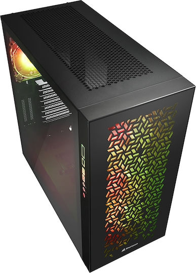 Sharkoon Elite Shark CA300H Геймърско бюро Midi Tower Компютърна кутия със страничен прозорец и RGB осветление Черен