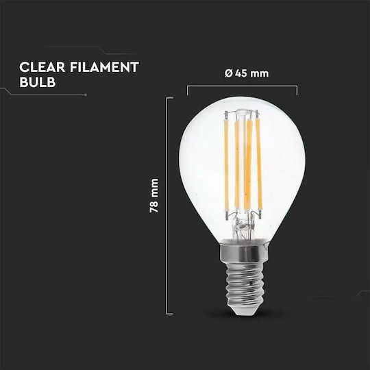 V-TAC LED Bulb 6W 78mm for Socket E14 and Shape P45 Natural White 600lm