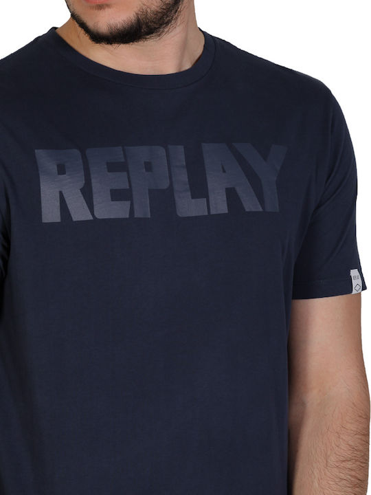 Replay T-shirt Bărbătesc cu Mânecă Scurtă Albastru