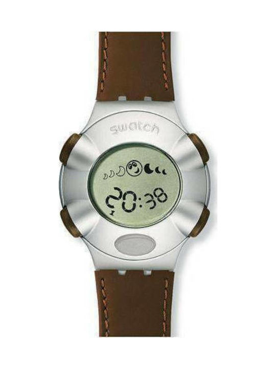 Swatch Moon Or Beat Leather Strap Brown 18mm