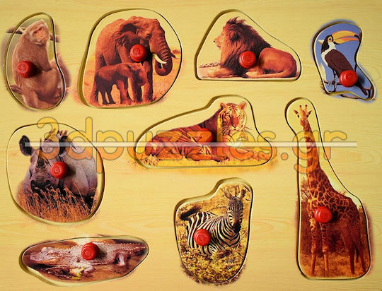 Wooden Kids Peg Puzzle Wooden Puzzle Wild Jungle Animals 9pcs Anelixi
