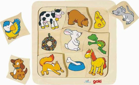 Wooden Kids Peg Puzzle Animals and Food for 2++ Years 9pcs Goki