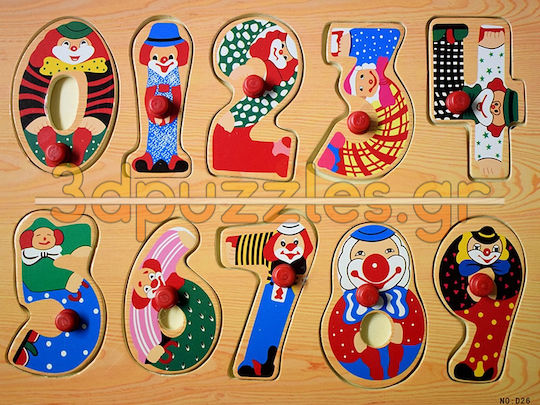 Wooden Kids Peg Puzzle Colored Numbers with Clown for 2+ Years 10pcs Anelixi