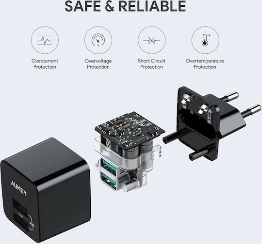 Aukey Φορτιστής Χωρίς Καλώδιο με 2 Θύρες USB-A 12W Μαύρος (PA-U32)