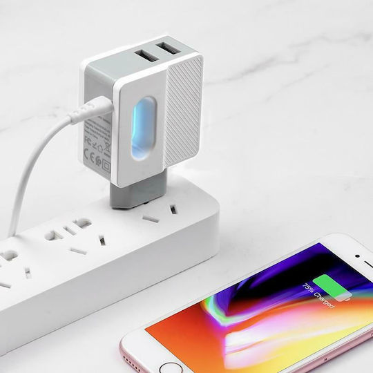 Hoco с 2 USB-A порта и кабел Lightning Бял (C75)