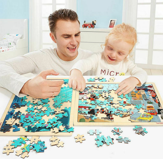 Wooden Kids Puzzle City Traffic for 4+ years old+ Years 100pcs Top Bright