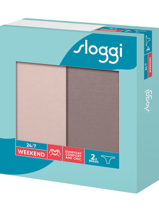 24/7 Weekend Βαμβακερά Γυναικεία Brazil 2Pack με Δαντέλα Beige/Puro