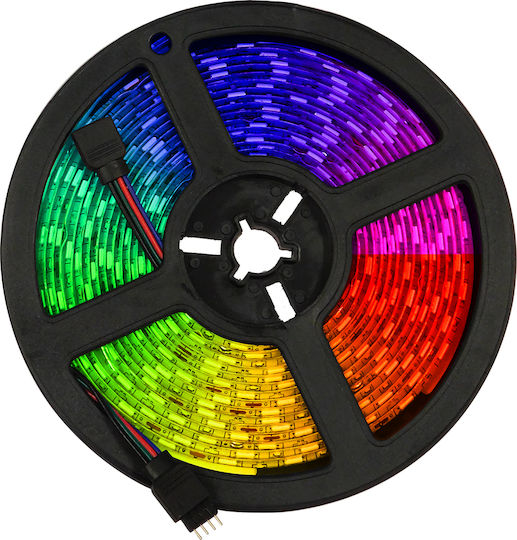 GloboStar Αδιάβροχη Ταινία LED 12V RGB Φως 5m Τύπου SMD5050 με Τροφοδοτικό & Τηλεχειριστήριο