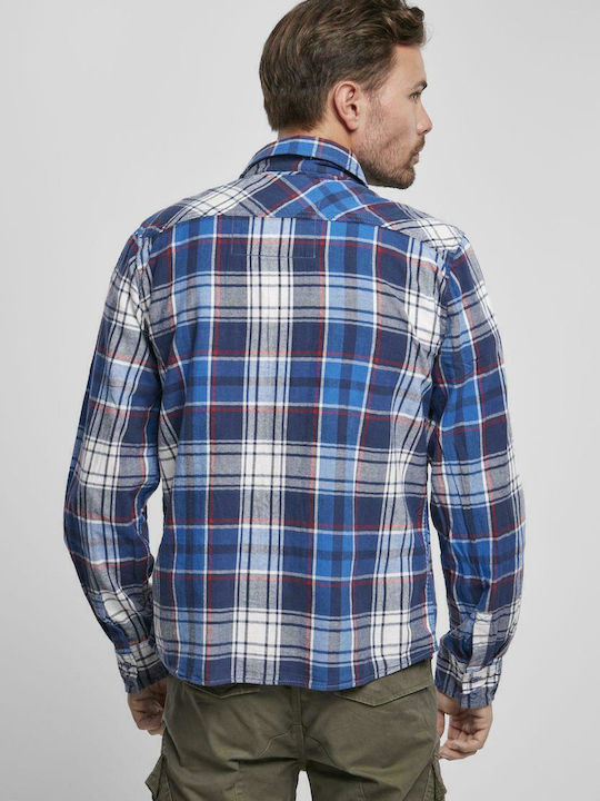 Brandit Men's Shirt Long Sleeve Cotton Checked Blue