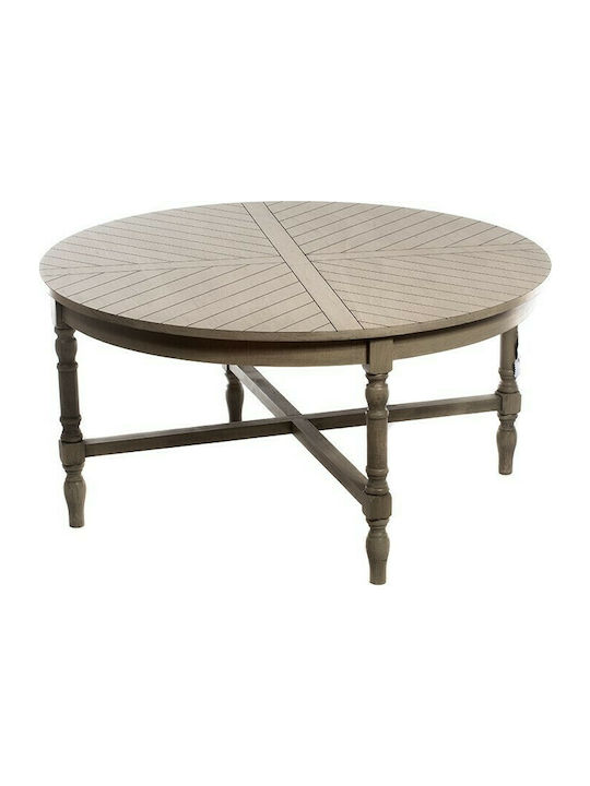 Round Central Coffee Table Antique Made of Solid Wood Beige Height 45cm Width 90cm Length 90cm