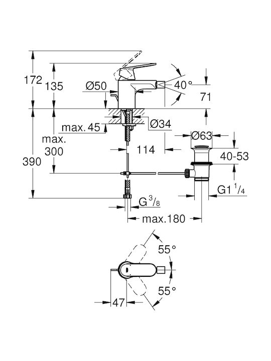 Grohe Eurosmart Cosmopolitan Μπαταρία Μπιντέ Ασημί